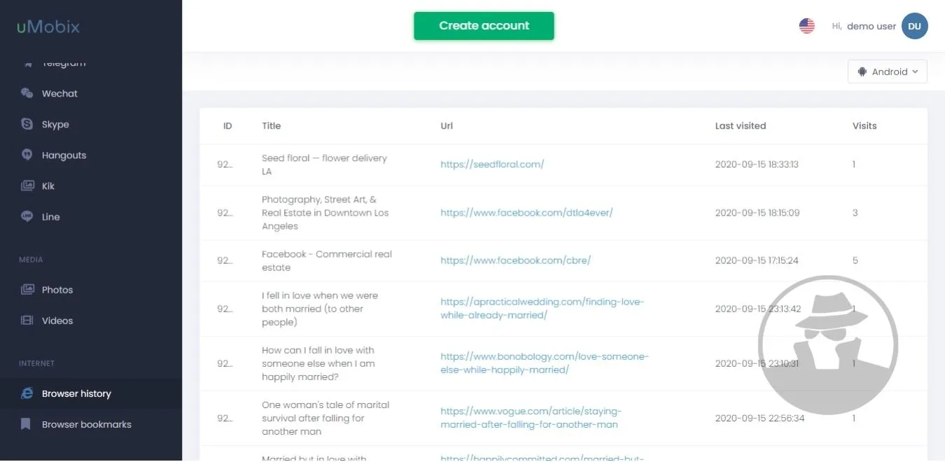 Penyadap Riwayat Browser, uMobix Demo