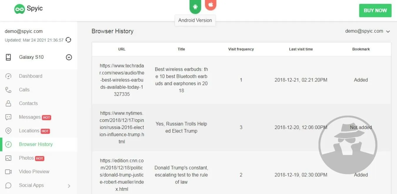 Sadap browser, Spyic Demo