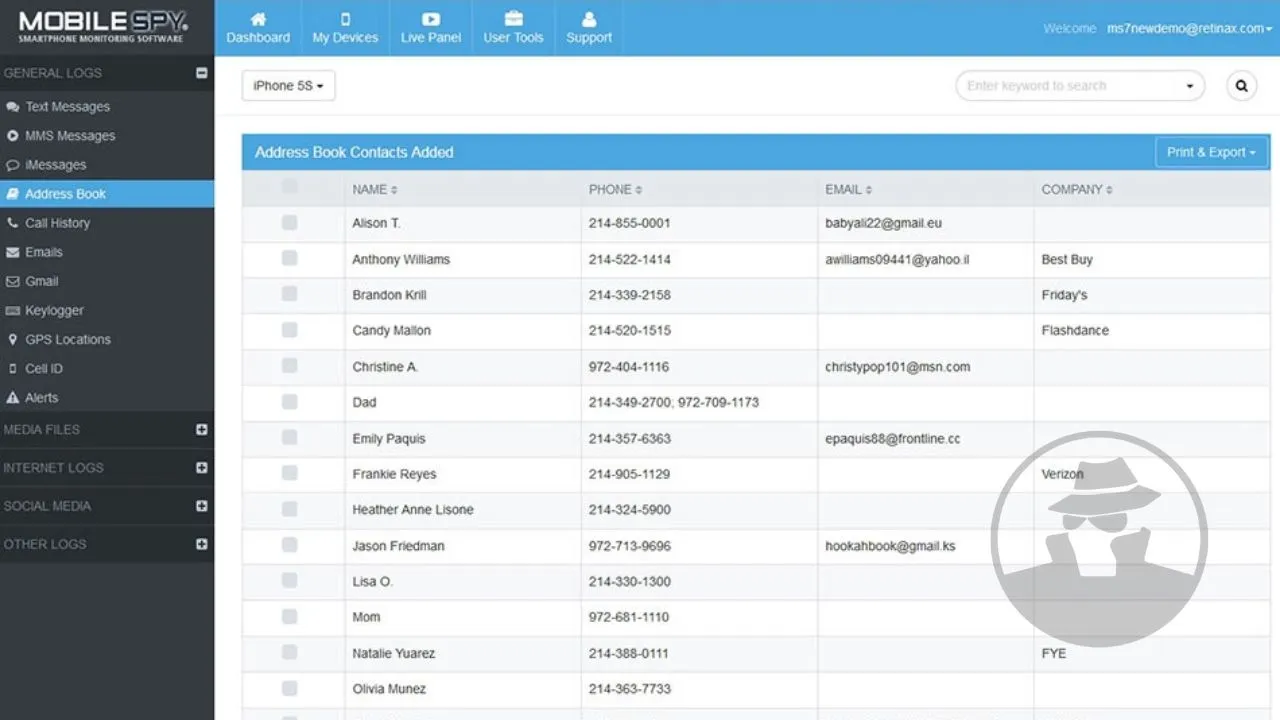 Demo Mobile Spy - Sadap Kontak Nomor