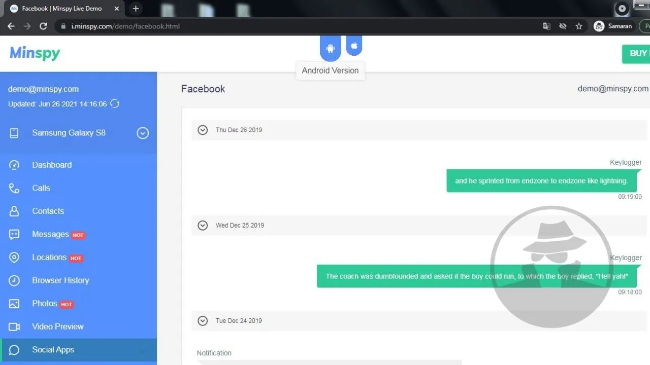 Penyadap Facebook, MinSpy Demo