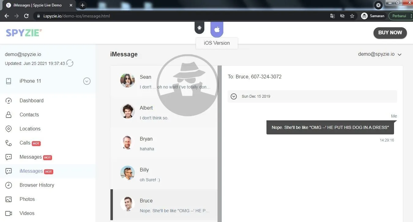 Sadap Pesan iMessage, SpyZie.io demo