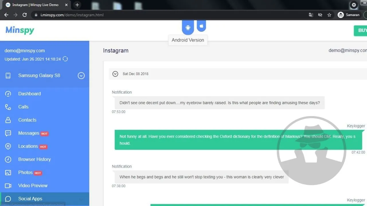 Penyadap Instagram, MinSpy Demo