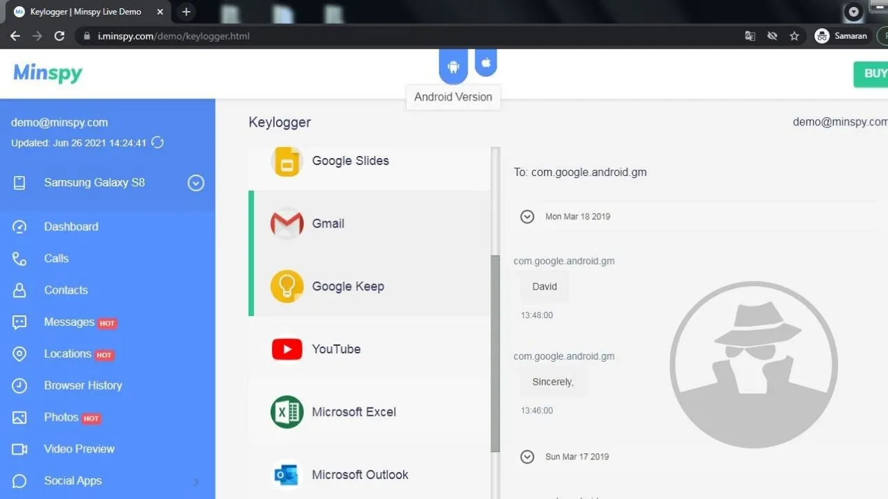 Penyadap Gmail, MinSpy Demo