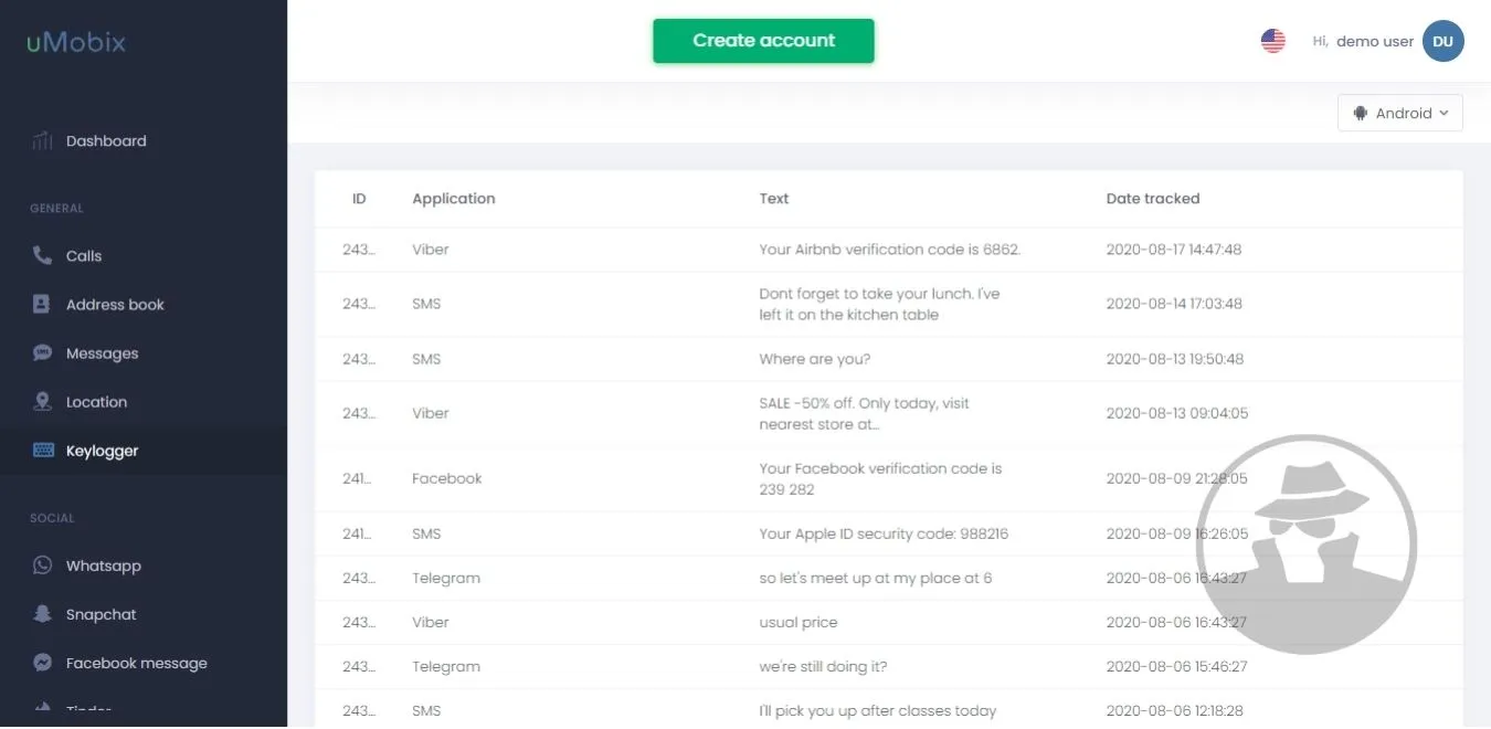 Aplikasi Keylogger, uMobix Demo