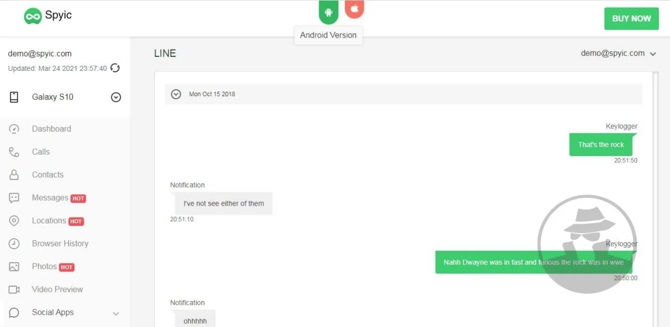Sadap obrolan chat line, Spyic Demo