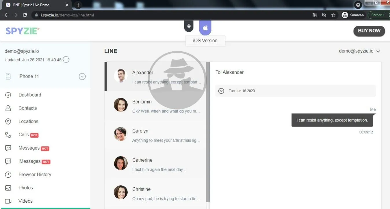 Sadap Aplikasi Line, SpyZie.io demo