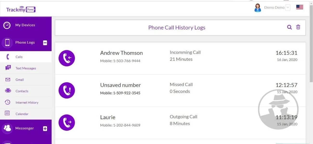 Demo TrackMyFone - Sadap Panggilan Suara