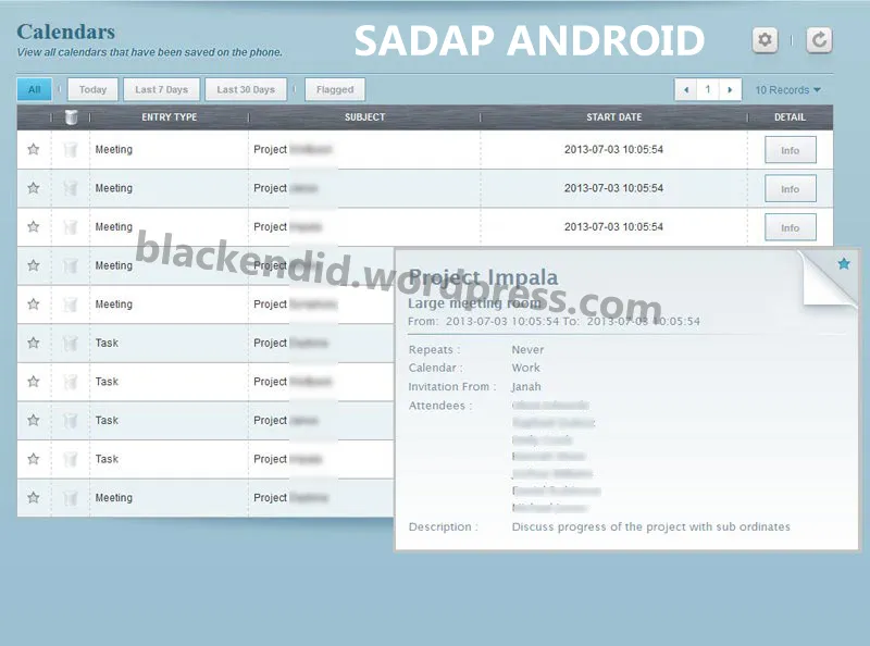 Sadap data Kalender handphone