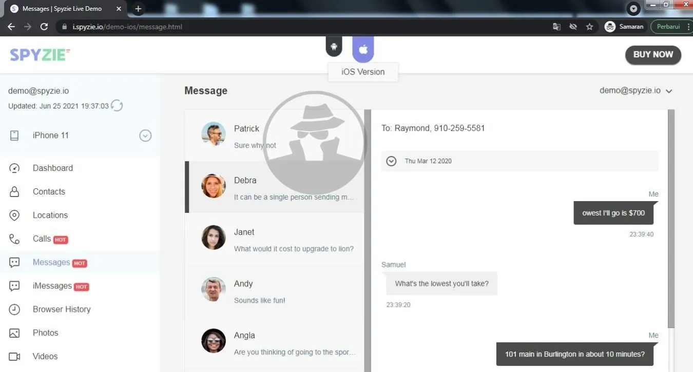 Sadap Pesan SMS, SpyZie.io demo