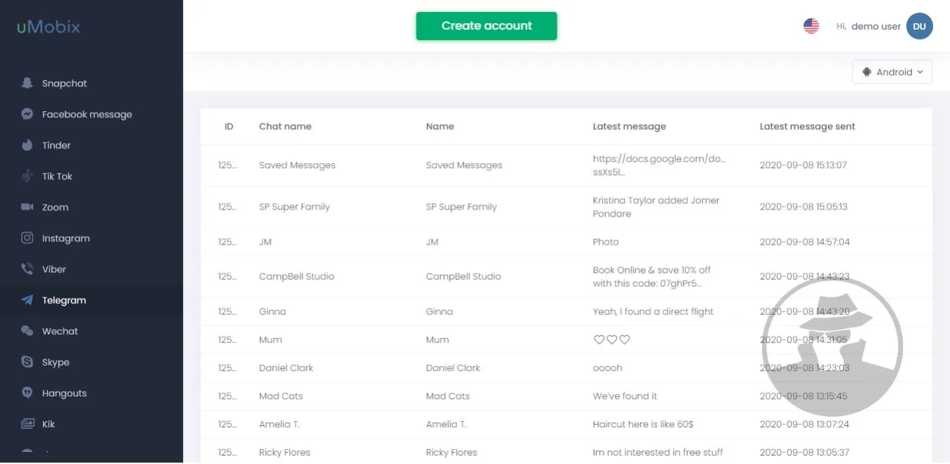 Penyadap Telegram, uMobix Demo