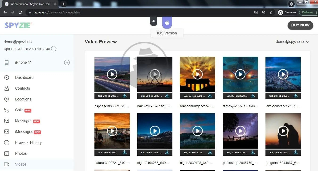 Akses Galeri secara jarak jauh, SpyZie.io demo
