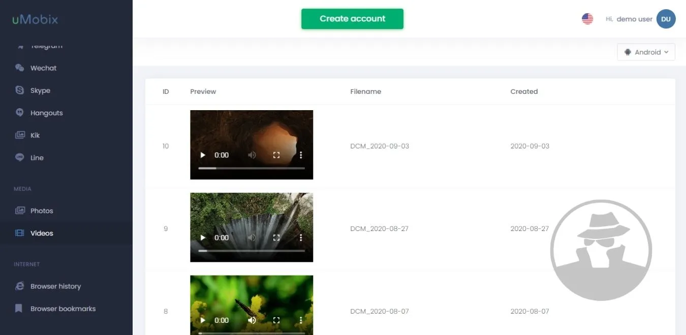 Penyadap File Media (folder), uMobix Demo