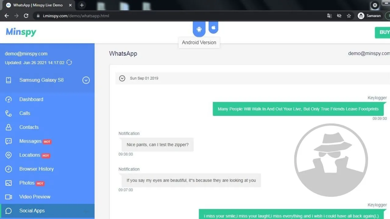 Penyadap WhatsApp, MinSpy Demo