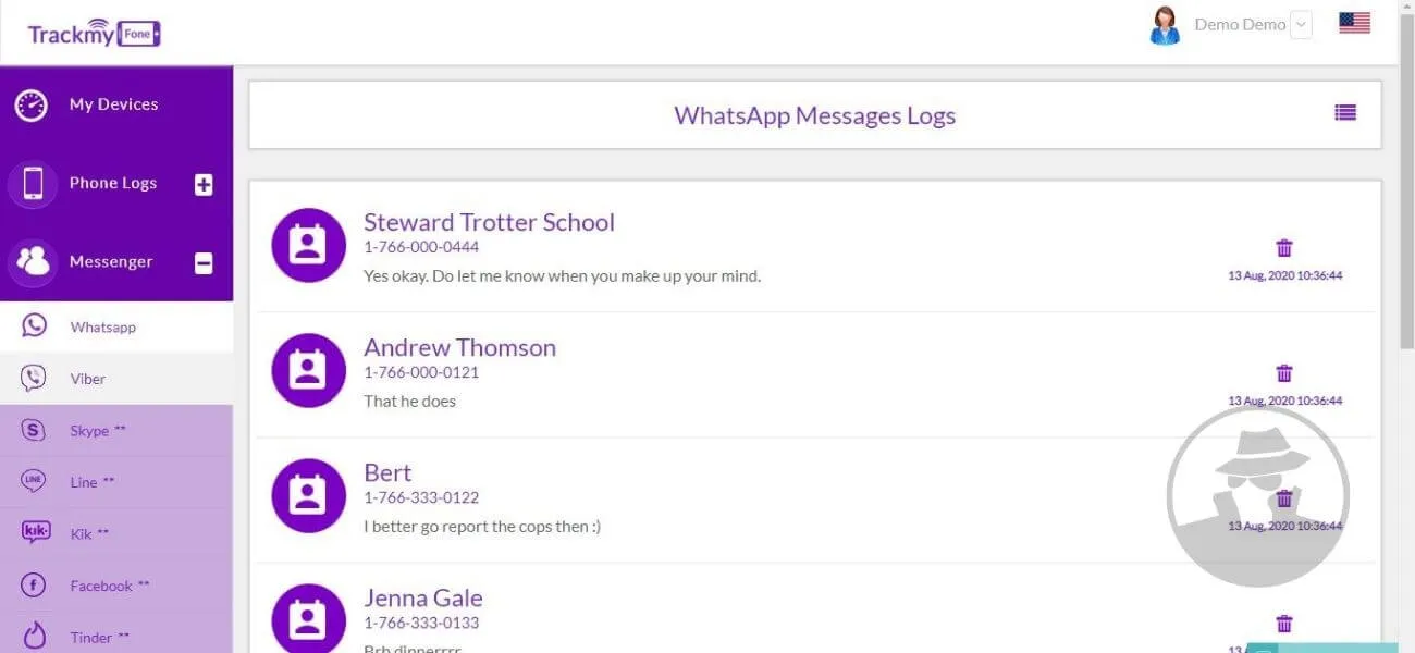 Demo TrackMyFone - Sadap Chat WhatsApp